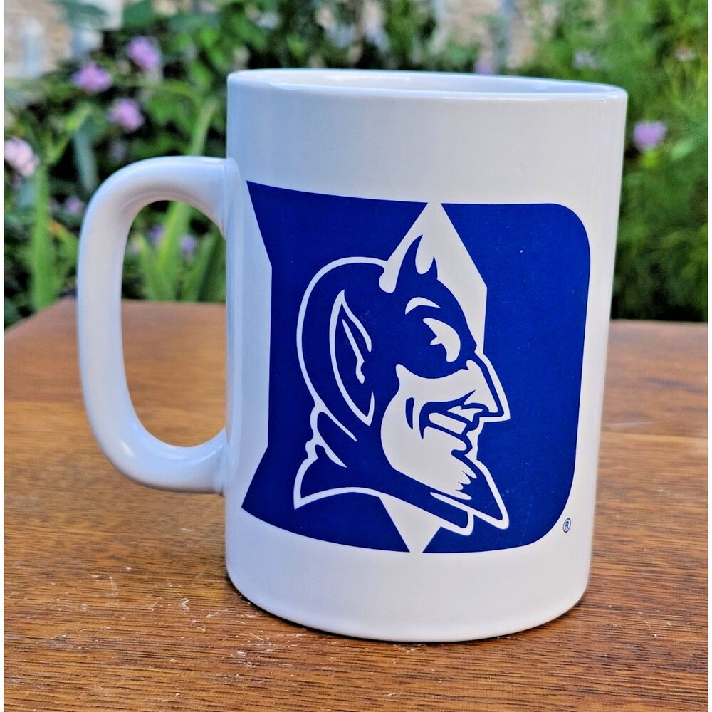 Vintage Duke Blue Devils Coffee Mug White Blue Logo NCAA College Ceramic Cup 4.5